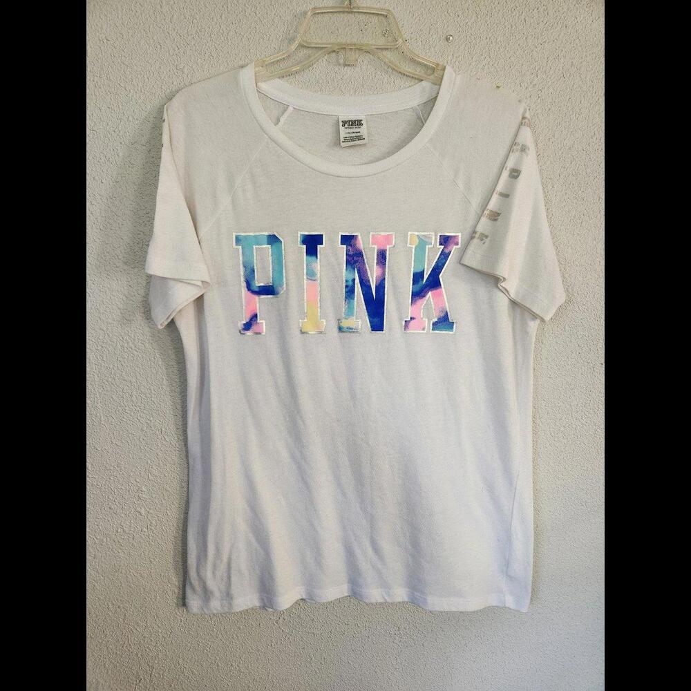 Pink Victoria's Secret Short Sleeve White T Shirt Womens Large